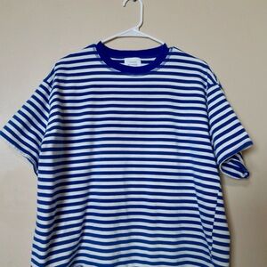 Blue and White Striped Short Sleeve Tee